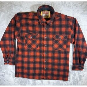 Juneau Shirt Mens 2XL Orange Black Plaid Flannel Button Front Long Sleeve Casual